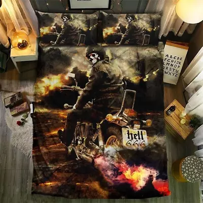 Skull Ride Motorcycle Full Bedding Duvet Covers Set (4pcs) • $59.99