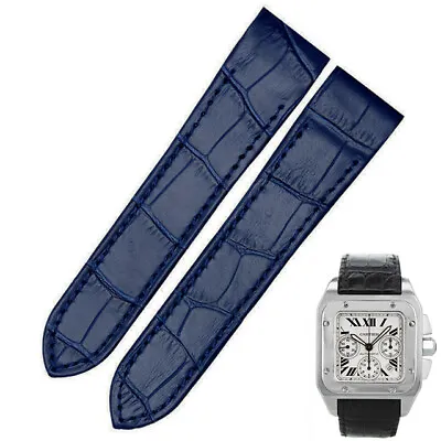 £35 • Buy Blue Strap Band For Santos Chronograph XL Cartier 24.5mm In Printed Alligator