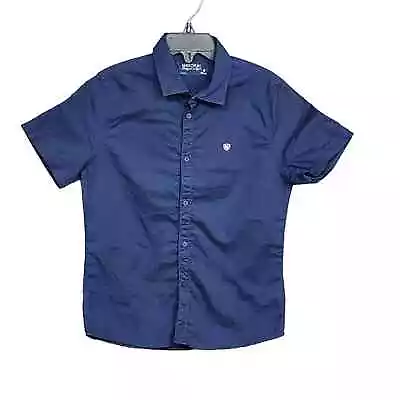 Mayoral Short Sleeve Button Down Slim Fit Shirt Navy Blue Boys Size 6 • $13.99