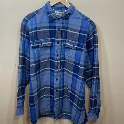 LL Bean Chamois Flannel Plaid Shirt Mens Large Traditional Fit GO27 Thick    A17 • $19.88