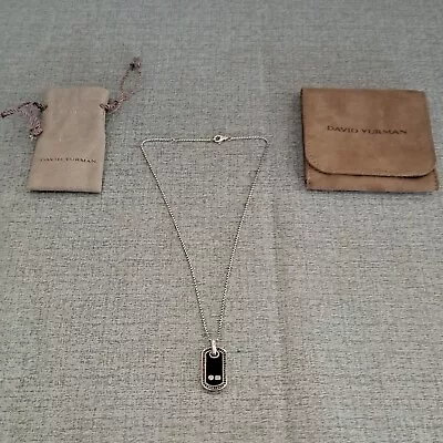 David Yurman Black Onyx Dog Tag Bags Chain Necklace 925 • $395