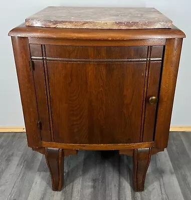 Carved French Antique Bedside Table Cupboard Cabinet With Marble Top (LOT 2878) • £149