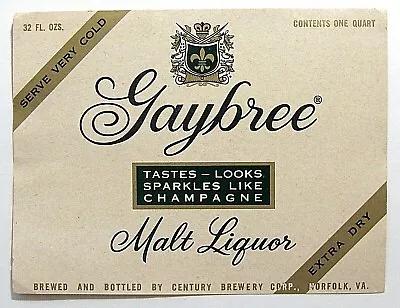 $2.50 • Buy Century Brewery GAYBREE MALT LIQUOR - EXTRA DRY  Label VA  32oz
