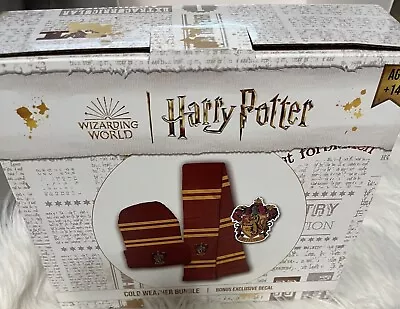 NEW Harry Potter Knit Hat Scarf Decal Gryffindor Hogwarts Winter Beanie Gift Set • $30.35