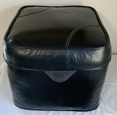 Vintage Black Vinyl Square Ottoman Footstool Pouf Hassock MCM • $49.95