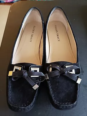 ELLEN TRACY 9M WANDA  Designer ShoeFlats Slip On Black With Bow Accent • $35