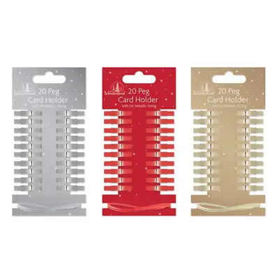 £2.30 • Buy 20 Pegs Christmas Card Holder & Metallic String- 3 Assorted Colours(2938)