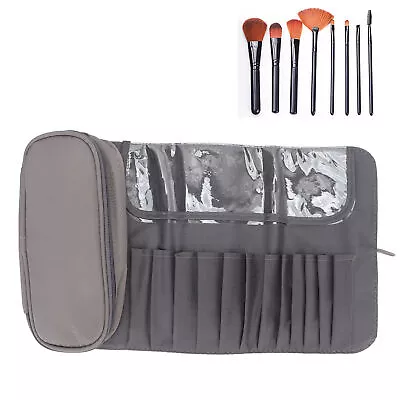 Makeup Brush Bag Roll Up Waterproof Antiaging Nylon Zipper Grey Cosmetic CMM • $22.55