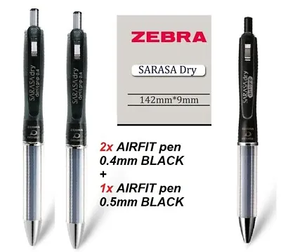 Zebra AIRFIT Sarasa Dry Gel Ink Pen BLACK Ink - 2x 0.4mm +  1x 0.5mm • $24.95