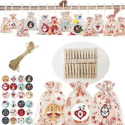 24PCS Christmas Advent Calendar Countdown Gift Bags DIY Party Hanging Decor 2024 • $24.59