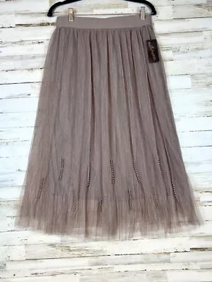 Metrowear Womens Size Med. Beige Sheer Lined A Line Skirt Bead Detail • $15