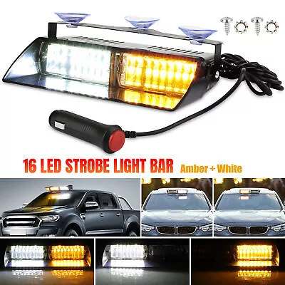 16 LED White Amber LED Dual Windshield Strobe Lights Visor Safety Warning Lights • $19.49