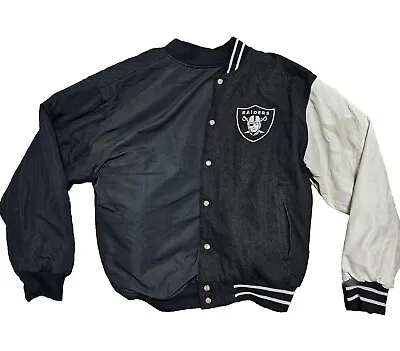 NFL Oakland Raiders Jacket Mens 2XL Wool Leather Reversible Letterman Varsity • $99.95