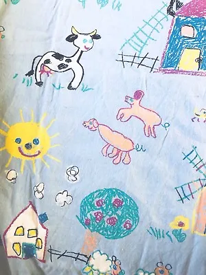 Baby Kids Bedding Duvet Pillow Cover Farm Animals Blue Cotton Germany Vintage • $32.50