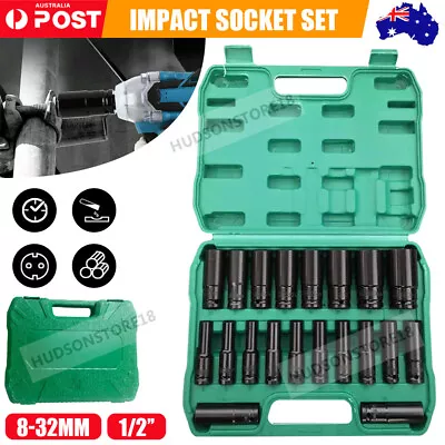 20pcs Metric 1/2  Drive Deep Impact Sockets Set 8-32MM Garage Workshop Tools Kit • $32.99