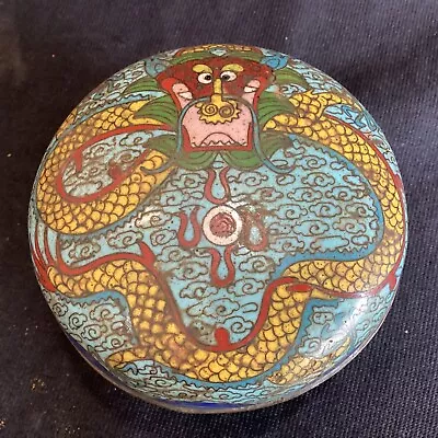 Vintage Or Antique Chinese Cloisonne Covered Box With Imperial Dragon • $49.99