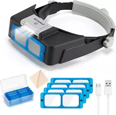 Headband Magnifier With LED Light Rechargeable Head Mount Magnifier 1.5X To 3.5X • $34