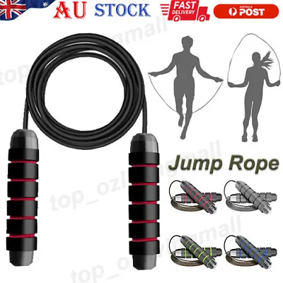 Speed Skipping Exercise Adjustable Jump Rope Fitness Boxing Cardio Gym Ropes AUS • $10.95