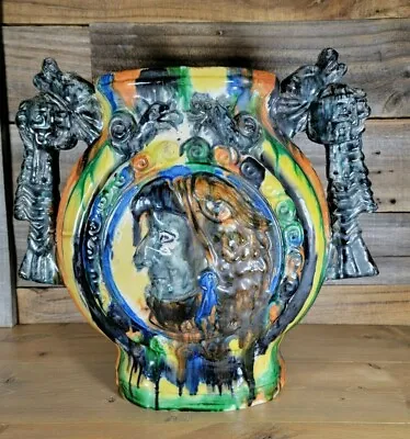 $498.65 • Buy Vintage Inca Aztec Mayan Warrior Head Mexican Drip Ware Pottery Vase Folk Art
