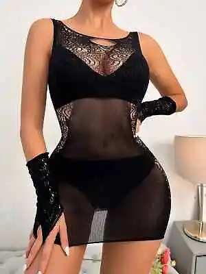 Black Cut-out Mesh Bodycon Dress & Oversleeves Without Lingerie Set One Size • $13.95