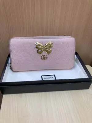 GUCCI GG Marmont Butterfly Wallet Round Zip Pink Used From Japan • $186.50