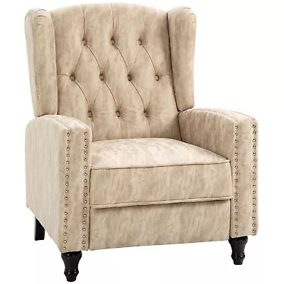 HOMCOM Marble Effect Manual Reclining Armchair W/ Footrest Studs Wood Legs Beige • £159.99