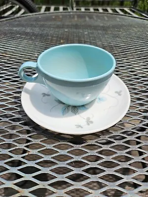 Vintage Windsor Melmac Turquoise Blue Flower Pattern Cup & Saucer Made In USA • $9.50