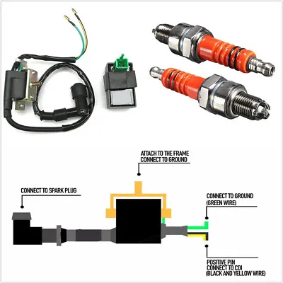 12V Aluminum Motorcycle ATV Ignition Coil + 5 Pin CDI + Spark Plug For 50-125cc • $20.69