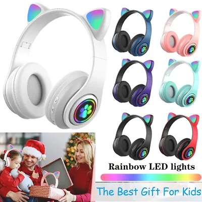 $23.99 • Buy Bluetooth 5.0 Wireless Headphones Cat Ear LED Lights Earphone Headset Kids Gifts