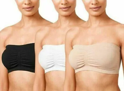 3 Pack Women Ladies Strapless Seamless Padded Boob Bandeau Tube Tops Bra No Pad • £5.99