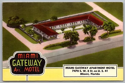 Vintage Postcard - Miami Gateway Apt Motel - S.W 8 St On U.S. 41 - Miami FL • $4