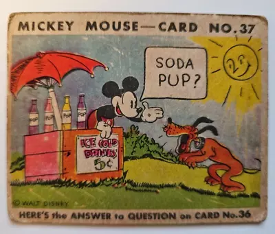 1935 R89 Type II MICKEY MOUSE BUBBLE GUM CARD #37  WALT DISNEY Pluto Soda Pup? • $89.99