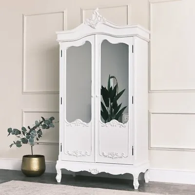 Antique White Mirrored Double Wardrobe Bedroom Furniture Shabby French Chic • £802.95