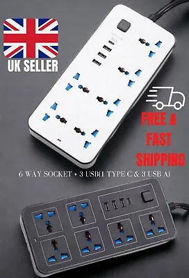 £14.49 • Buy UK Extension Lead Cable Electric Mains Power 6 Gang Way Plug Socket