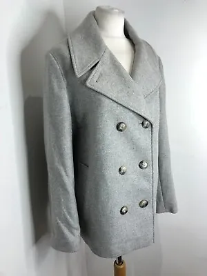 BNWT John Lewis Twill Pea Coat 18 NEW Grey Marl Wool Blend Double Breasted • $79.39