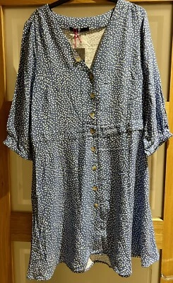 £7.99 • Buy V By Very Blue Polka Dot Button Front Dress Size 16 BNWT