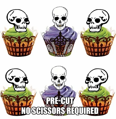 PRE-CUT Skulls Gothic Edible Cup Cake Toppers Decorations Halloween Birthday • £3.75