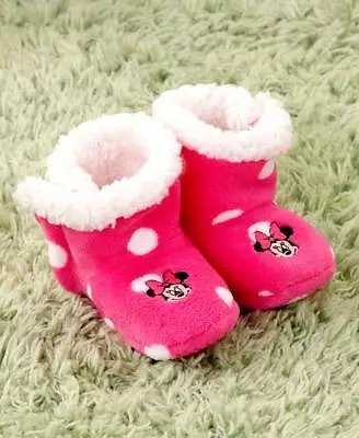 New Girl's Size Large Disney Minnie Mouse Plush Pink With White Dots Booties • $5.99