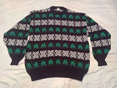 Vintage Emerald Sports Irish Shamrock Sweater SOFT Made In Ireland Lucky L • $39.99