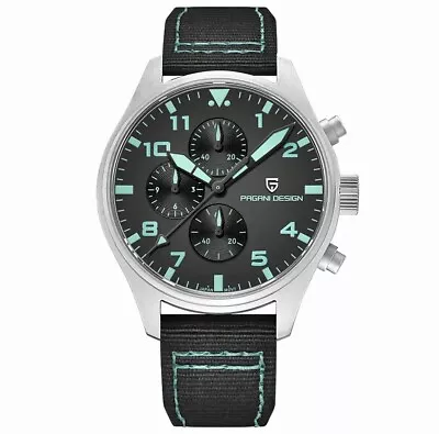 Pagani Design PD1703 V2 42mm Chrono Quartz Stainless Steel Watch Fabric Strap • £89.50