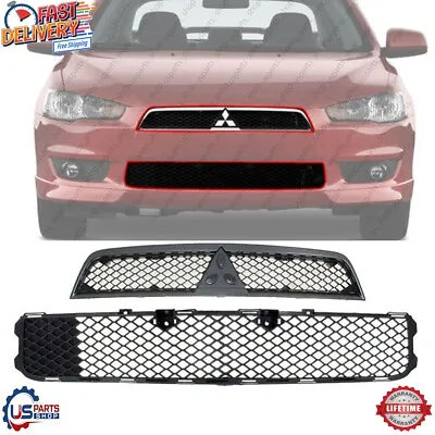 New Front Bumper Upper & Lower Black Grille Set Of 2 2008-2015 Mitsubishi Lancer • $86.55