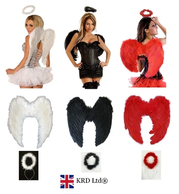 £7.97 • Buy Angel Devil Fairy Feather Wings Halo Fancy Dress Costume Outfit Adult Hen Party