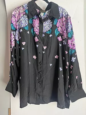 Bob Mackie Wearable Art Silk Floral Hydrangea Sequin Beaded Blouse  2X • $15