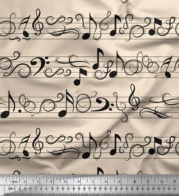 Soimoi White Cotton Poplin Fabric Notes Musical Instrument Printed-P2c • $10.93