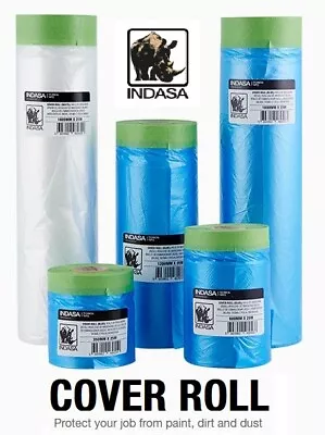 INDASA MASKING COVER ROLLS Pre Taped 25m Drop Poly Film CAR Spray PAINTING Decor • £6.55