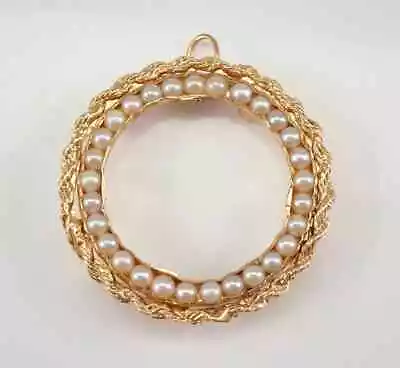 Natural White Pearl 2Ct Round Cut Vintage Circle Pendant 14K Yellow Gold Plated • $139.99