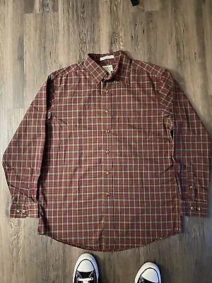 LL Bean Flannel Button Down Shirt Mens Medium Red Green Plaid Long Sleeve • $15