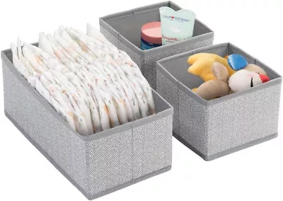 Set Of 3 Grey Small Fabric Storage Boxes For Wardrobes Drawers Organiser • £9.99