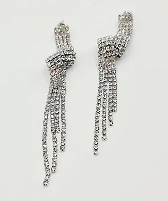 Statement Crystal Diamante Twist Chandelier Drop Earrings Party Silver • £8.99