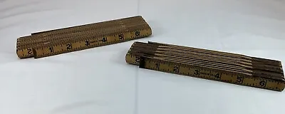 2 Each VINTAGE 72 INCH FOLDING WOODEN RULER MADE IN USA OIL JOINTS WOOD/COPPER  • $7.49